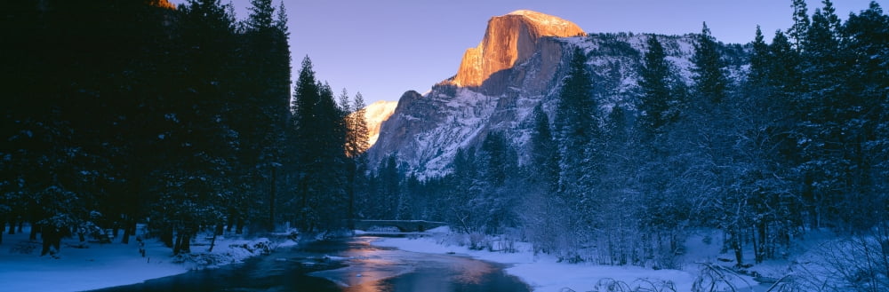 Sunset over Merced River and Half Dome Yosemite California Canvas Art - Panoramic Images (36 x 12)