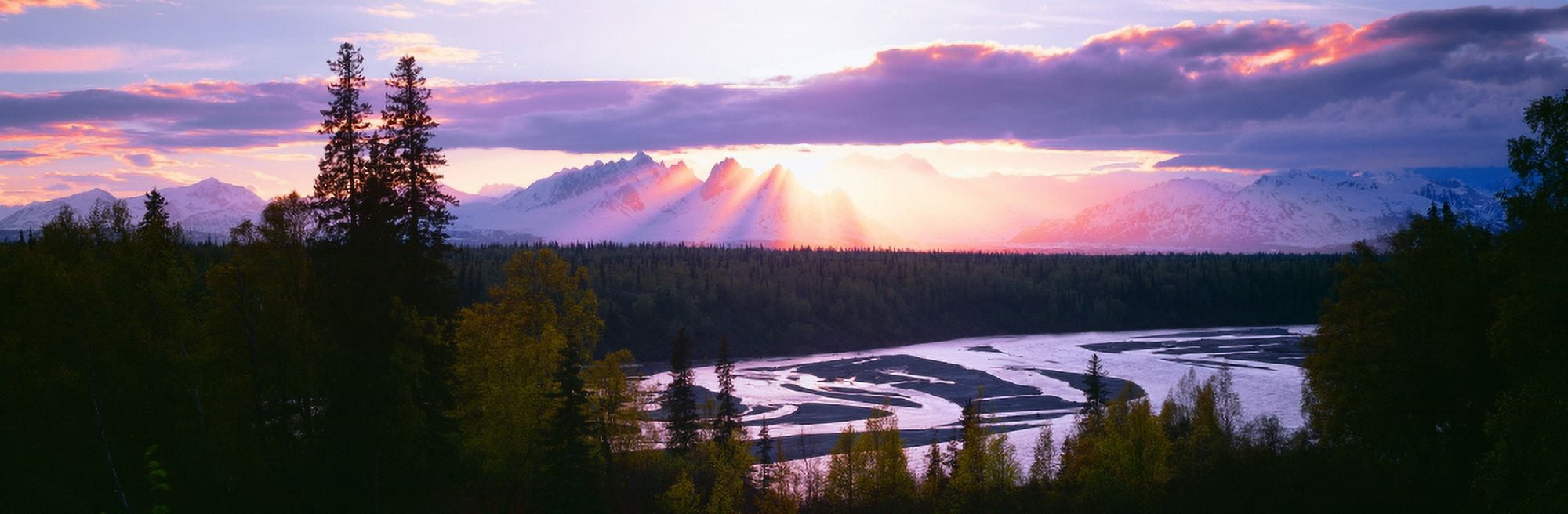 Sunset over Mount McKinley Alaska Canvas Art - Panoramic Images (27 x 9)