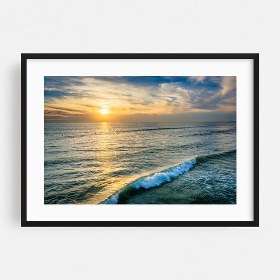 Sunset over Oceanside - Oceanside California Photography Sunset Ocean Waves Beach Coastal Nature Scenic Black Framed Wall Art Print 5 x 7 inches