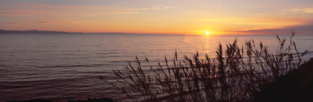 Sunset over Pacific Ocean near Santa Barbara California Canvas Art - Panoramic Images (36 x 12)