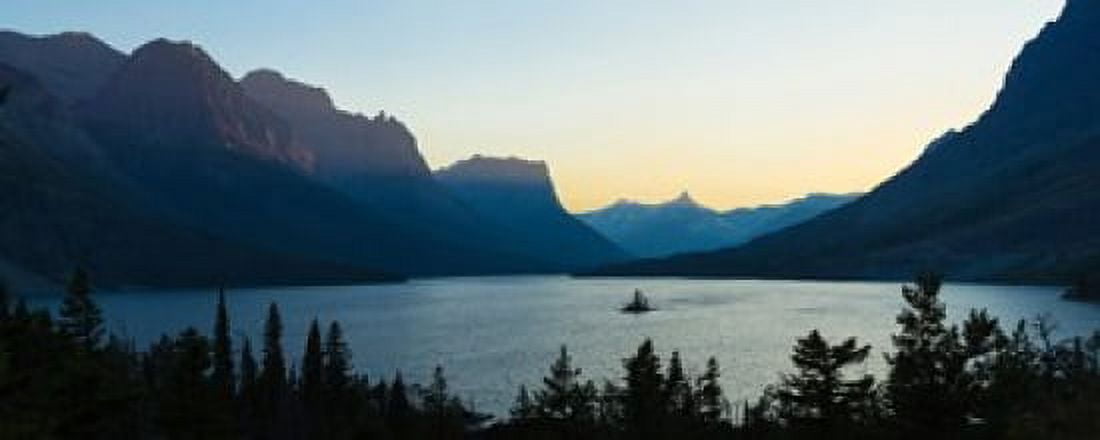Sunset over St Mary Lake with Wild Goose Island US Glacier National Park Montana USA Canvas Art - Panoramic Images (30 x 12)