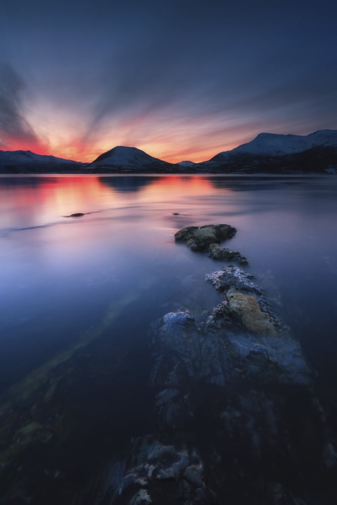 Sunset over Tjeldsundet Troms County Norway Canvas Art - Stocktrek ImagesArild Heitmann (12 x 18)