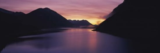 Sunset over a lake Sylvenstein Lake Bavarian Alps Germany Canvas Art - Panoramic Images (36 x 12)