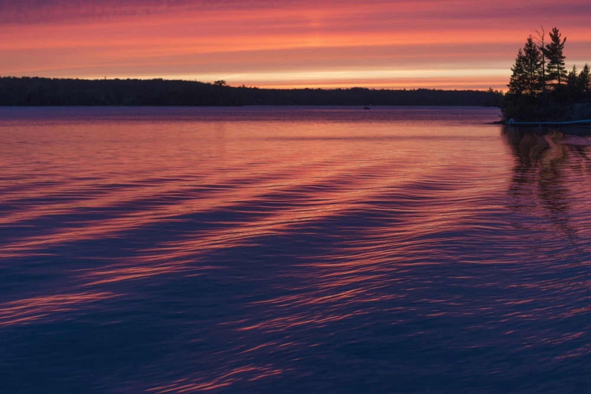 Sunset over a lake reflecting pink on the tranquil water Ontario Canada Canvas Art - Keith Levit Design Pics (40 x 26)