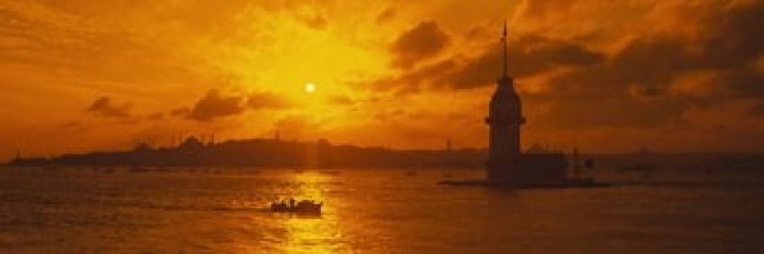 Sunset over a river Bosphorus Istanbul Turkey Canvas Art - Panoramic Images (18 x 6)