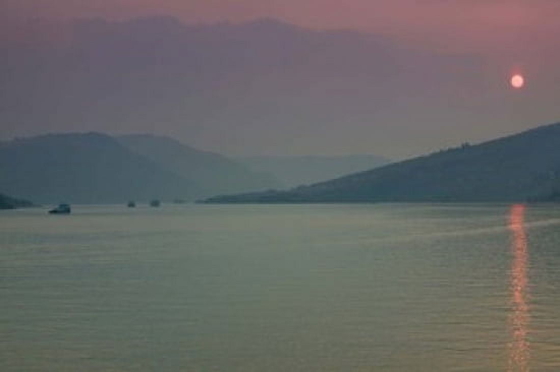 Sunset over a river Fengdu Yangtze River Chongqing Province China Canvas Art - Panoramic Images (36 x 24)