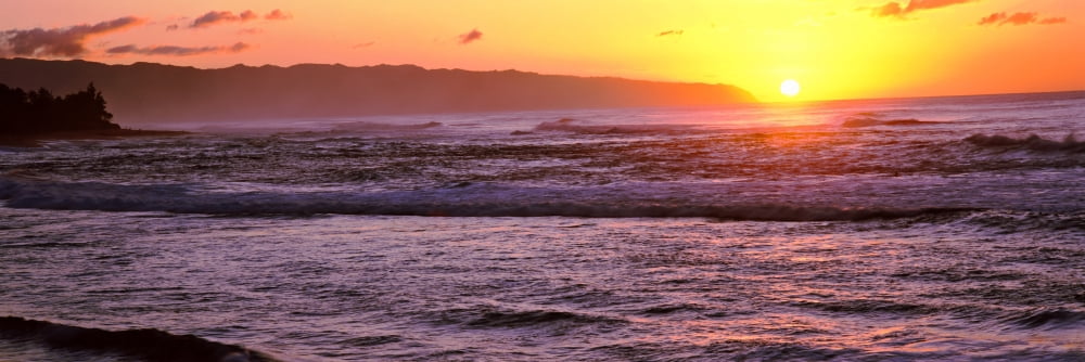 Sunset over an ocean Oahu Hawaii USA Canvas Art - Panoramic Images (36 x 12)