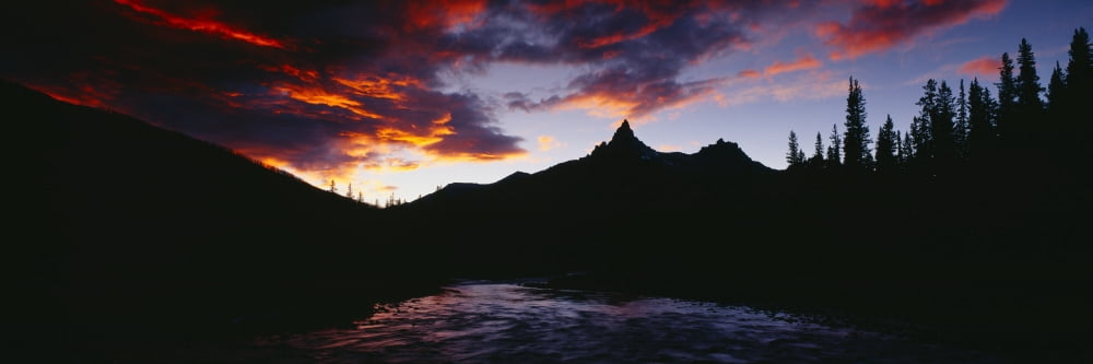 Sunset over aspens and Bear Tooth at Pilot Mountain Wyoming Canvas Art - Panoramic Images (36 x 12)