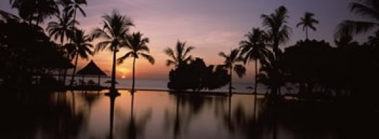 Sunset over hotel pool Lombok West Nusa Tenggara Indonesia Canvas Art - Panoramic Images (36 x 12)