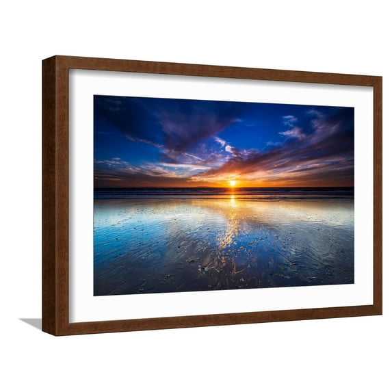 Art.com Sunset over the Channel Islands, Ventura, California, USA Photographic Print by Russ Bishop, Brown Frame Wall Art, 23" x 17"