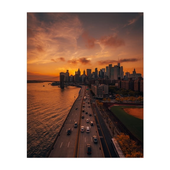 Sunset over the FDR - Manhattan New York Photography Cityscape Skyline Sunset Bridge Architecture Autumn Unframed Wall Art Print 6 x 8 inches