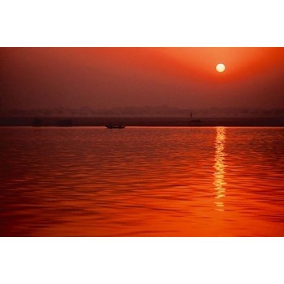Sunset over the Ganges River in Varanasi India Canvas Art - Dee Ann Pederson DanitaDelimont (18 x 24)
