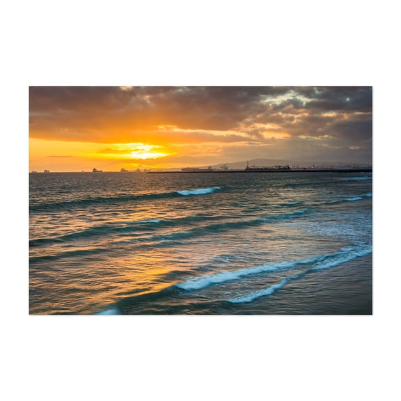 Sunset over the Pacific - Seal Beach California Photography Sunset Ocean Waves Coast Harbor Scenic Landscape Unframed Wall Art Print 4 x 6 inches