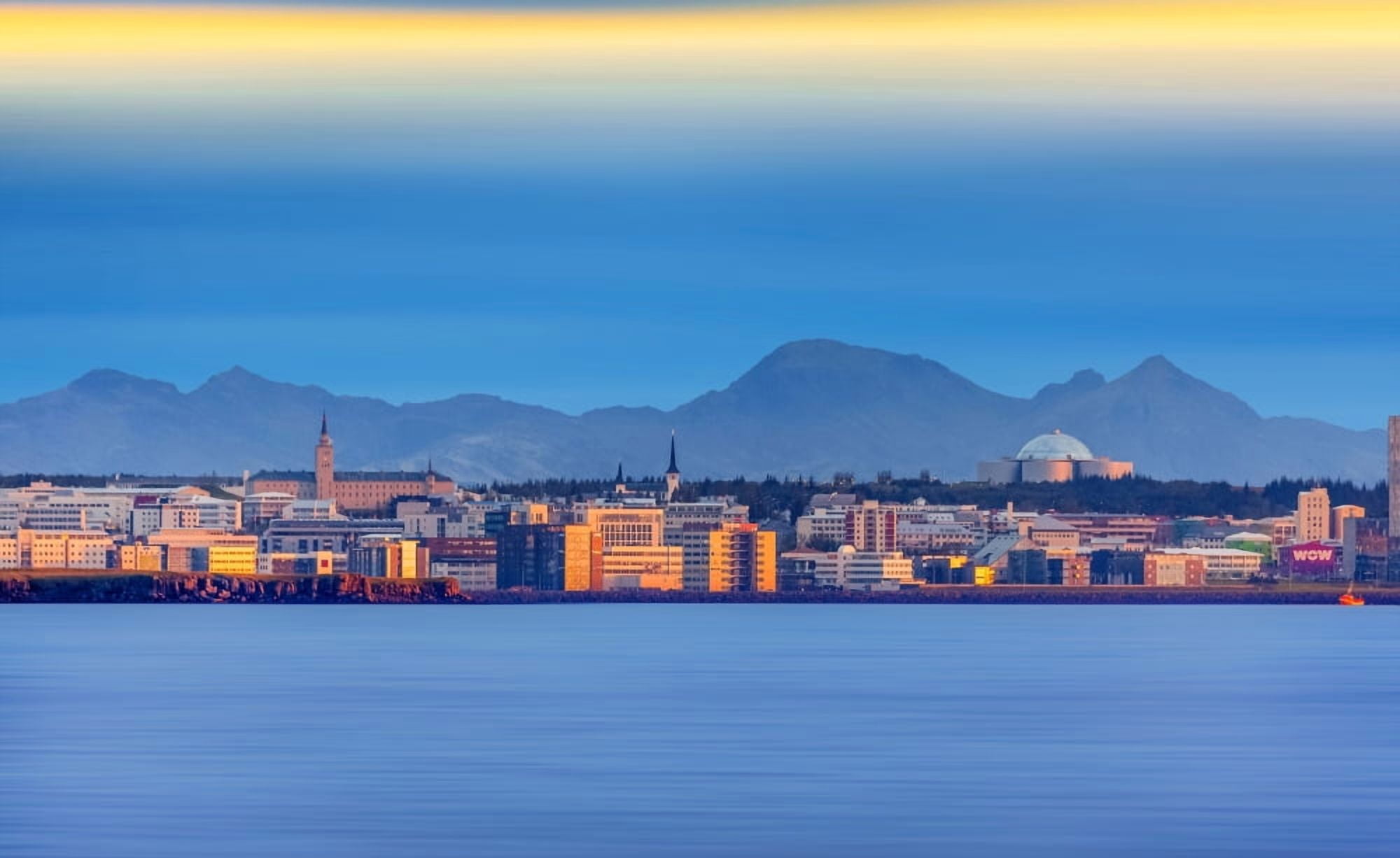 Sunset over the Reykjavik Skyline Iceland Canvas Art - Panoramic Images (40 x 24)