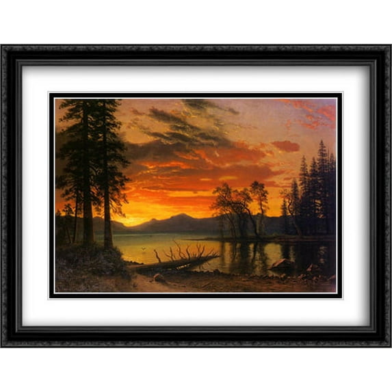 Sunset over the River 2x Matted 36x28 Large Black Ornate Framed Art Print by Bierstadt, Albert