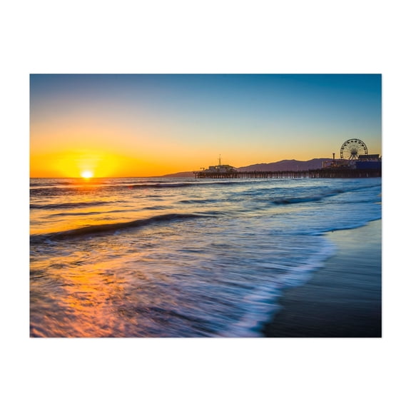 Sunset over the Santa Monica Pier - Santa Monica California Photography Unframed Wall Art Print 5 x 7 inches