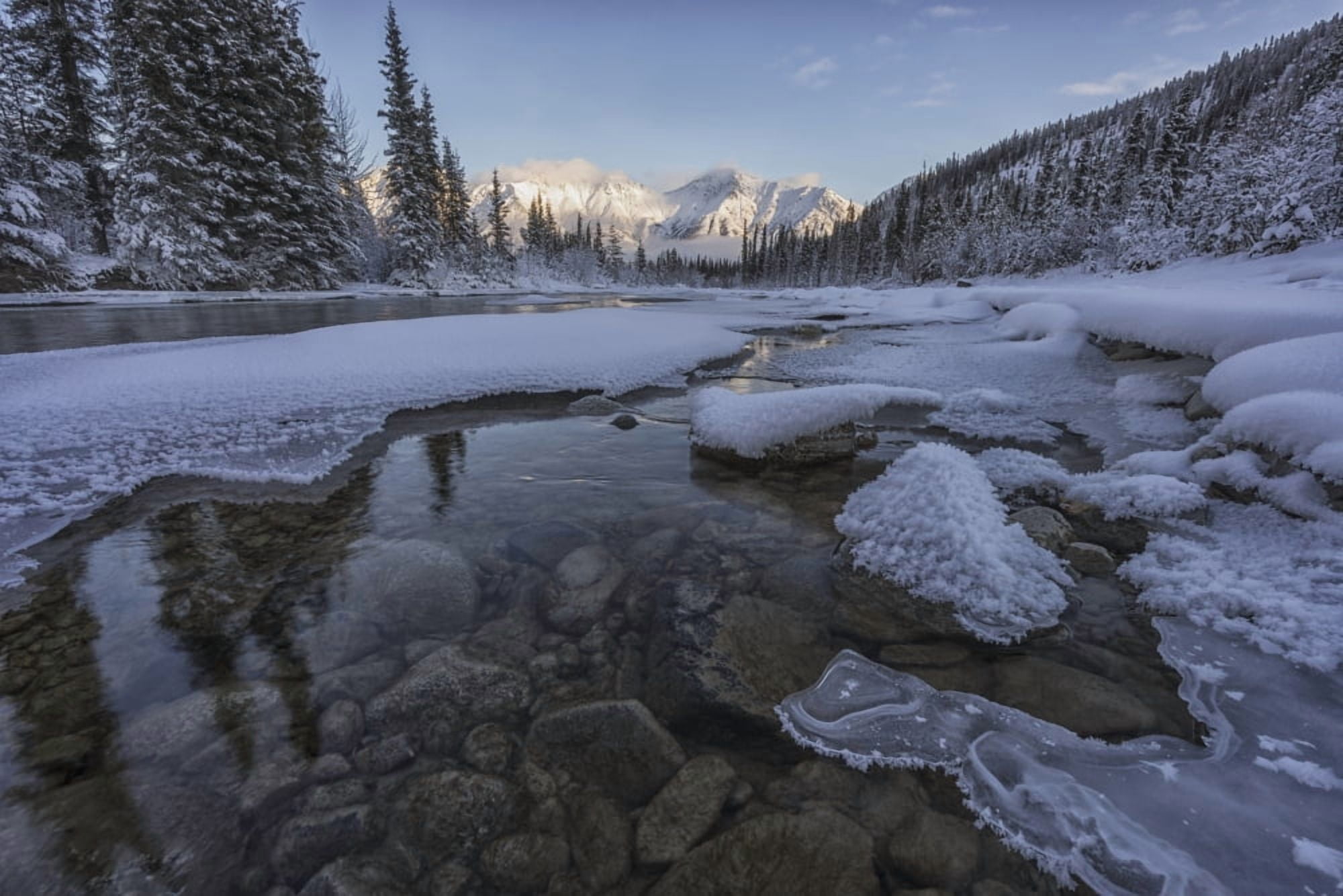 Sunset over the Wheaton River as the light hits Grey Ridge near Whitehorse Yukon Canada Canvas Art - Robert Postma Design Pics (38 x 24)