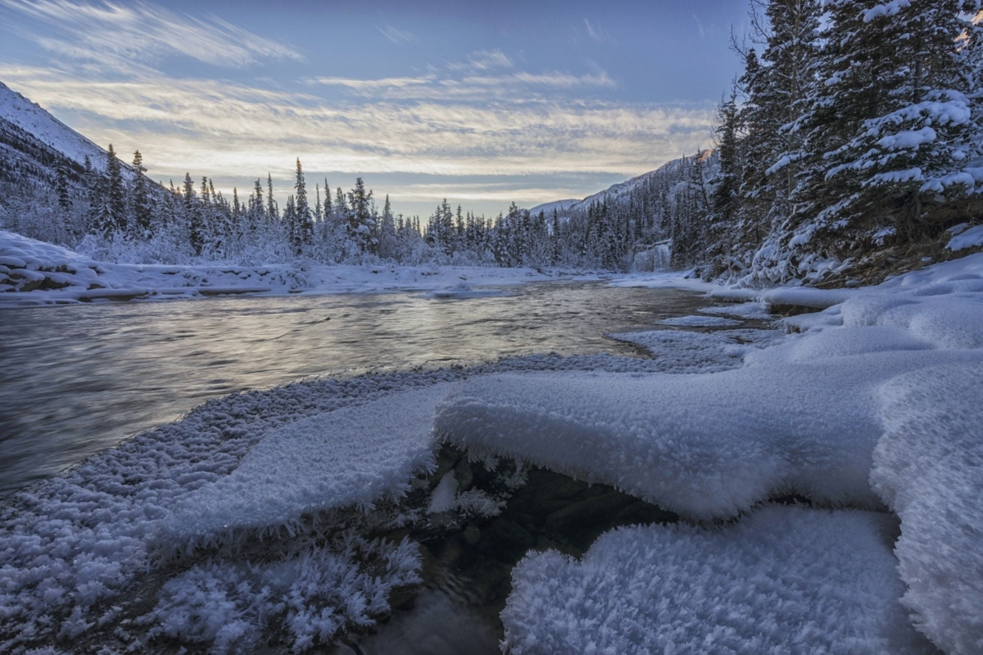 Sunset over the Wheaton River near Whitehorse Yukon Canada Canvas Art - Robert Postma Design Pics (19 x 12)