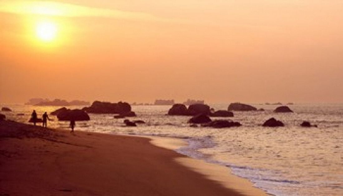 Sunset over the beach Brignogan-Plage Finistere Brittany France Canvas Art - Panoramic Images (36 x 21)