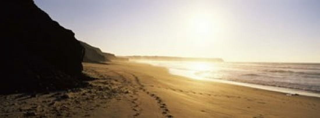 Sunset over the beach Lagos Faro District Algarve Portugal Canvas Art - Panoramic Images (18 x 7)