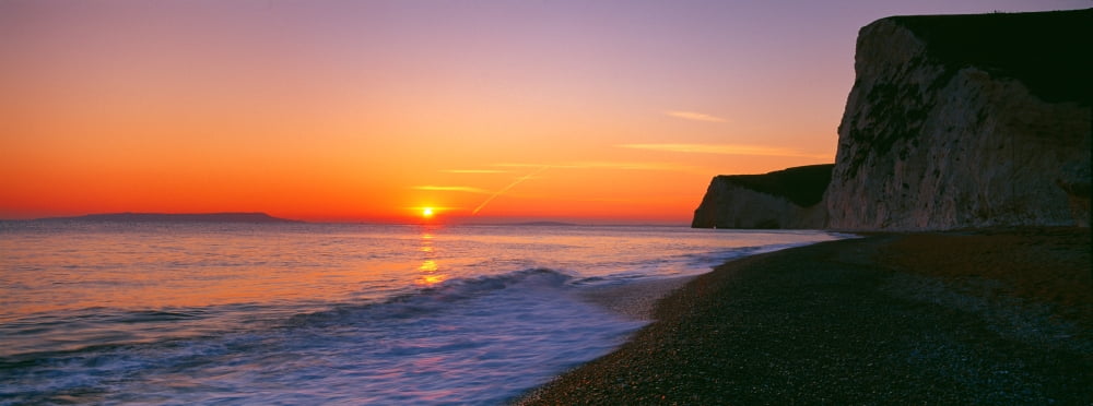 Sunset over the sea Eype Dorset England Canvas Art - Panoramic Images (36 x 12)