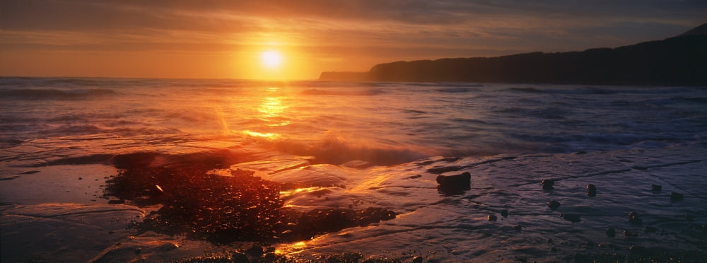Sunset over the sea Kimmeridge Isle of Purbeck Dorset England Canvas Art - Panoramic Images (36 x 12)