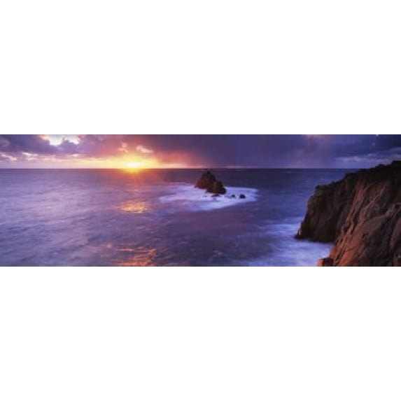 Sunset over the sea, Land's End, Cornwall, England Poster Print (18 x 6)