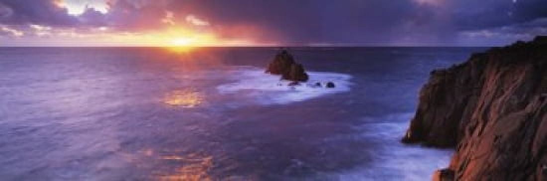 Sunset over the sea Lands End Cornwall England Canvas Art - Panoramic Images (18 x 6)