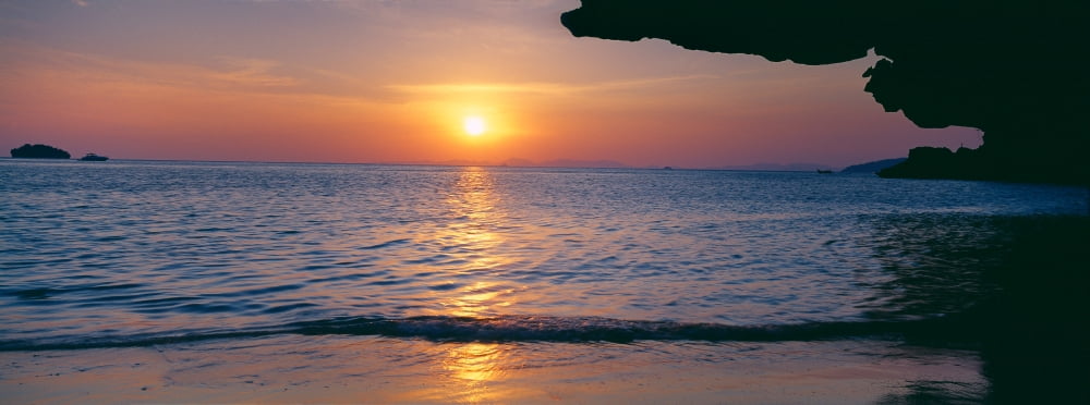 Sunset over the sea Railay Beach Krabi Krabi Province Thailand Canvas Art - Panoramic Images (36 x 12)