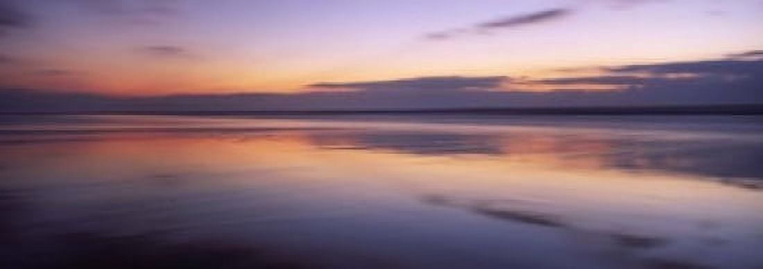 Sunset over the sea Sandymouth bay Bude Cornwall England Canvas Art - Panoramic Images (18 x 7)