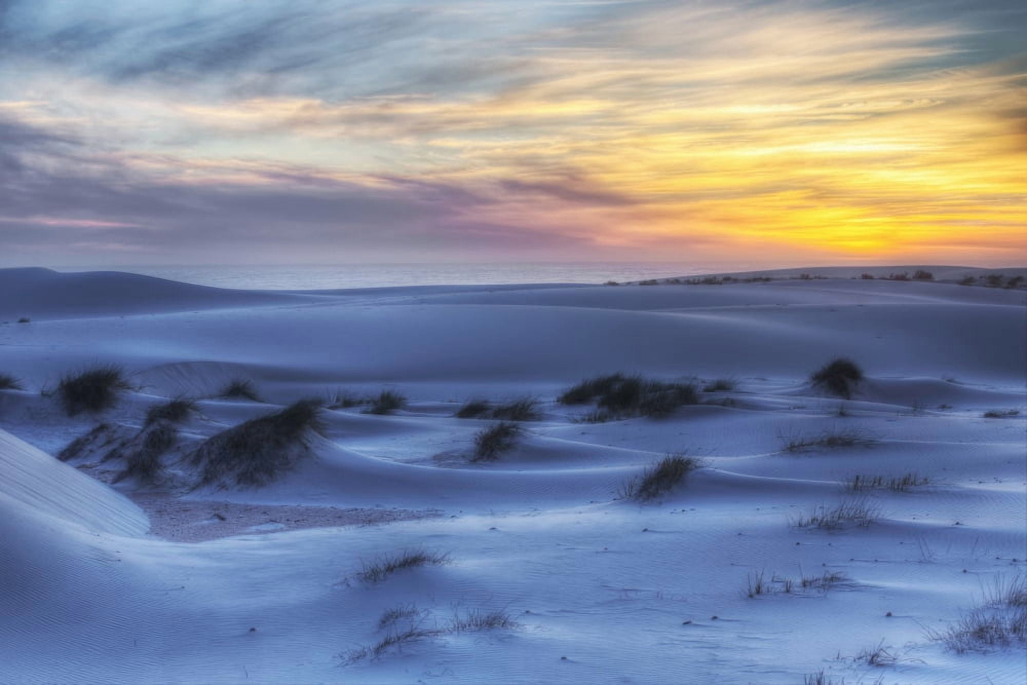Sunset over the white sand dunes in Namakwaland National Park South Africa Canvas Art - Robert Postma Design Pics (19 x 12)
