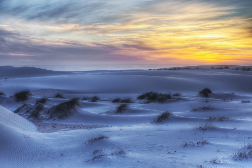 Sunset over the white sand dunes in Namakwaland National Park South Africa Canvas Art - Robert Postma Design Pics (38 x 24)
