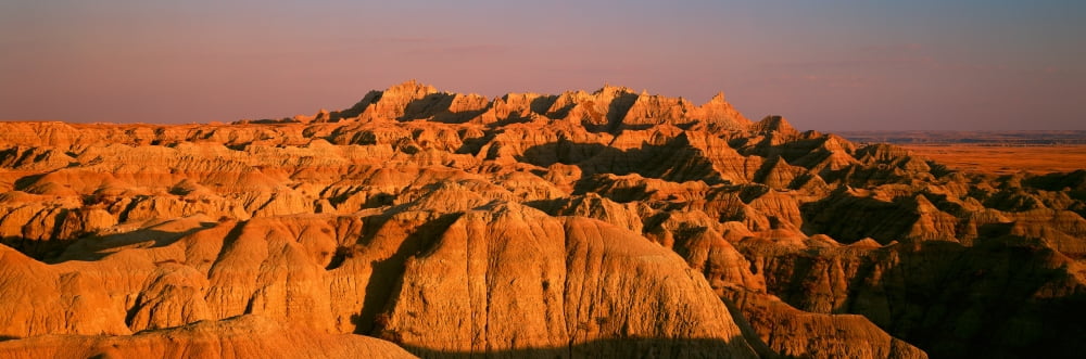 Sunset panoramic view of mountains in Badlands National Park in South Dakota Canvas Art - Panoramic Images (36 x 12)