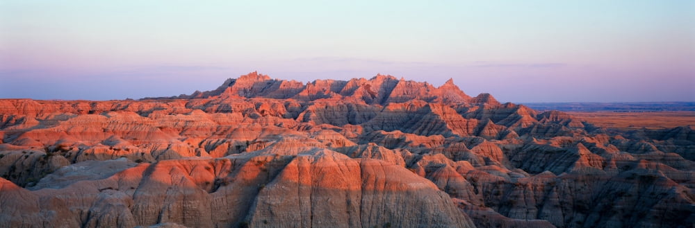 Sunset panoramic view of mountains in Badlands National Park in South Dakota Canvas Art - Panoramic Images (36 x 12)
