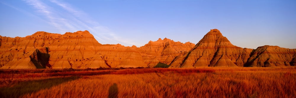 Sunset panoramic view of mountains in Badlands National Park in South Dakota Canvas Art - Panoramic Images (36 x 12)
