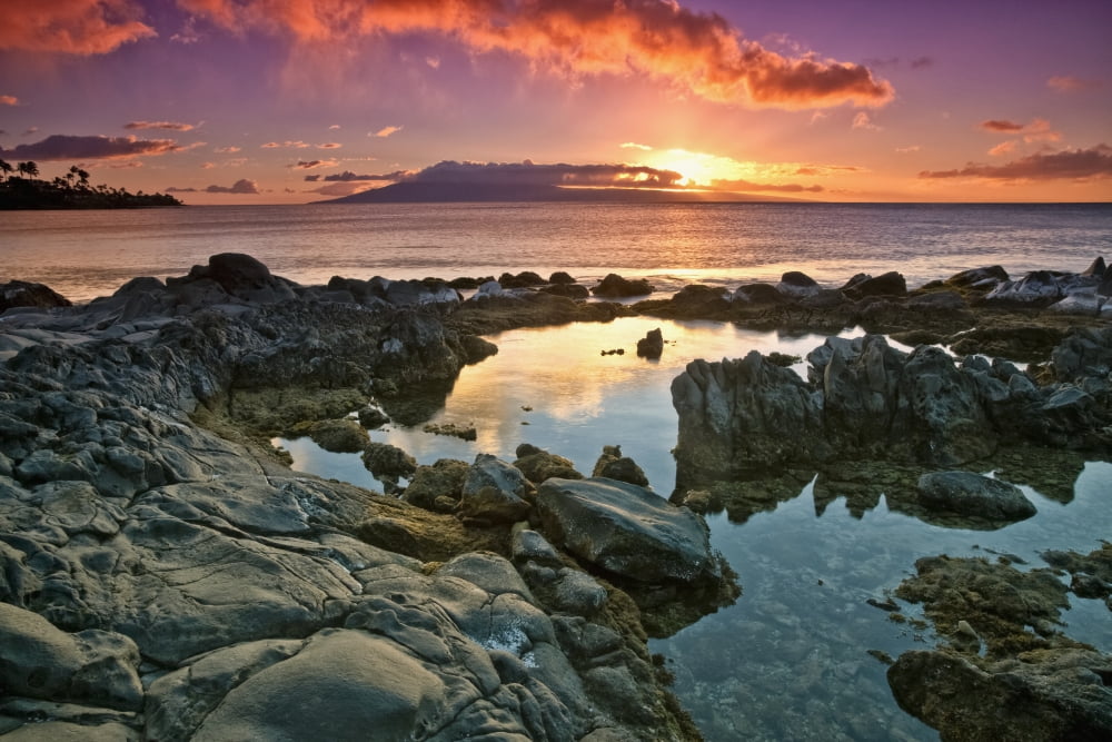 Sunset reflected in the tranquil tide pools along the coast Hawaii United States of America Canvas Art - Scott Mead Design Pics (19 x 12)