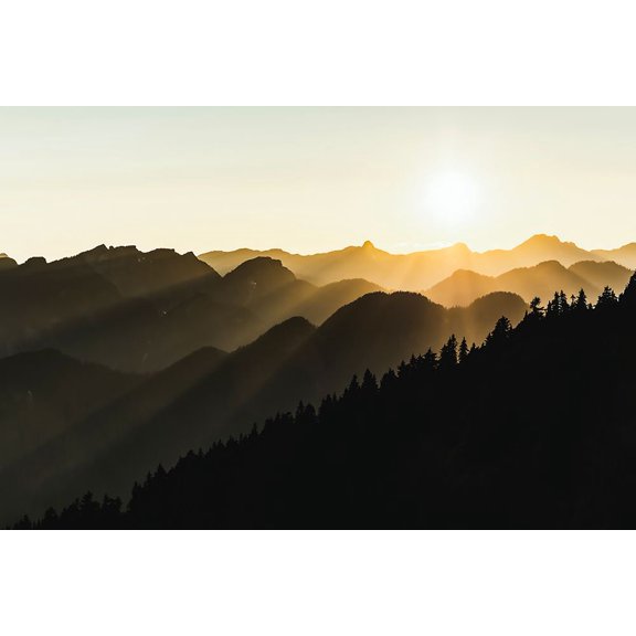 Sunset sun rays over the mountains Poster Print - Tomomi Yamada (36 x 24)