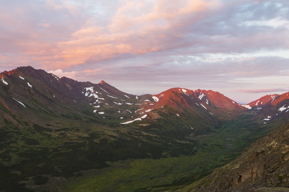 Sunset view of Williwaw valley and the Chugach Mountains Chugach State Park Southcentral Alaska Canvas Art - Michael DeYoung Design Pics (38 x 24)