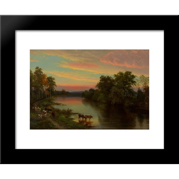 Sunset with Cows 20x24 Framed Art Print by John Frederick Kensett