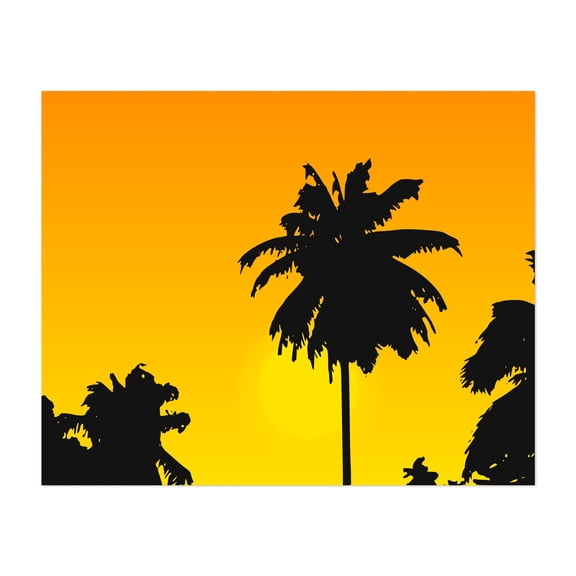 Sunset with Palm Trees - Digital Art Silhouette Sunset Palm Tree Tropical Beach Minimalist Summer Unframed Wall Art Print 4 x 6 inches