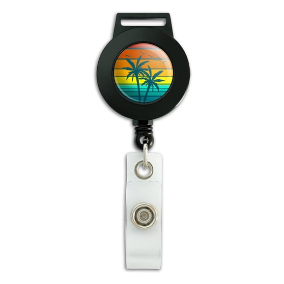Sunset with Palm Trees Graphic Lanyard Retractable Reel Badge ID Card Holder