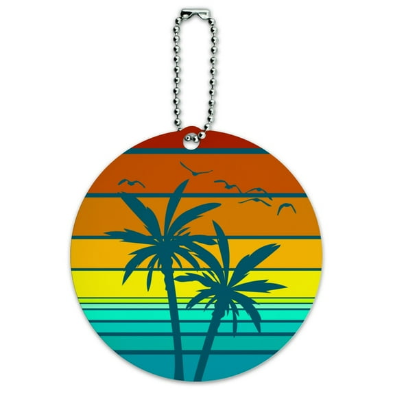 Sunset with Palm Trees Graphic Round Luggage ID Tag Card Suitcase Carry-On