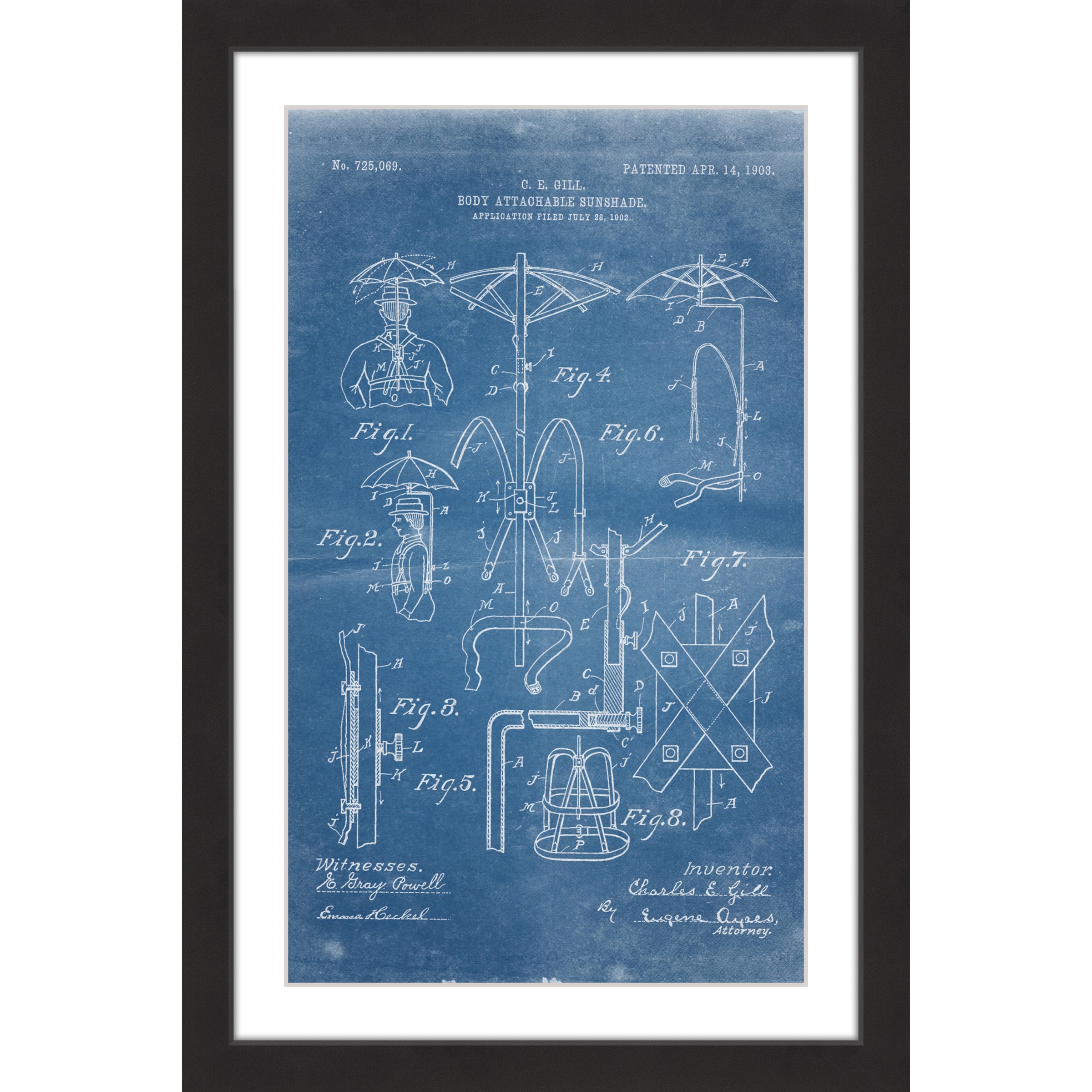 "Sunshade 1903 Blueprint" Framed Painting Print