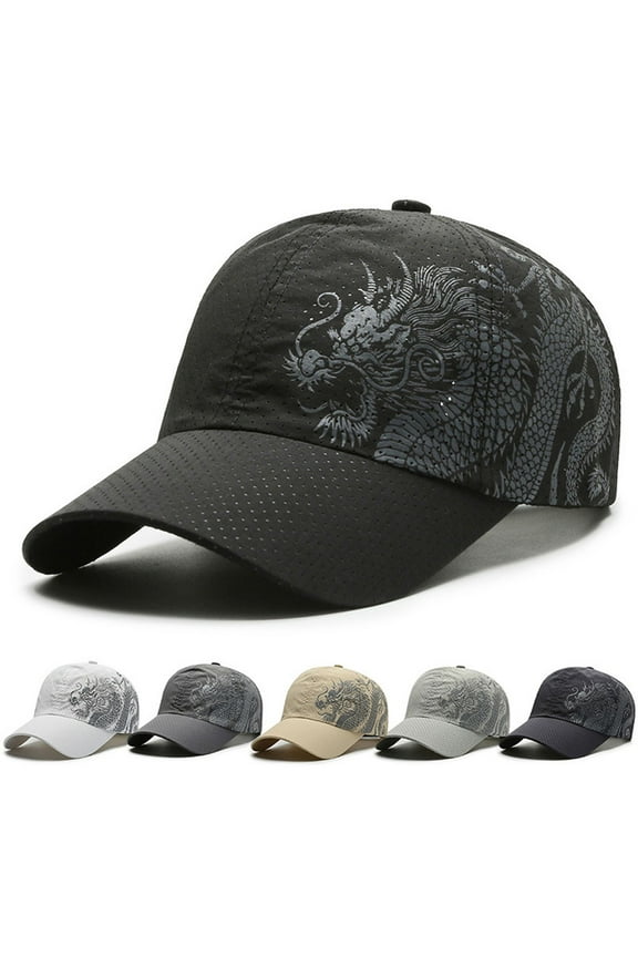 Sunshade Cap Ultralight Quick Drying Chinese Style Dragon Print Baseball Hat for Outdoor