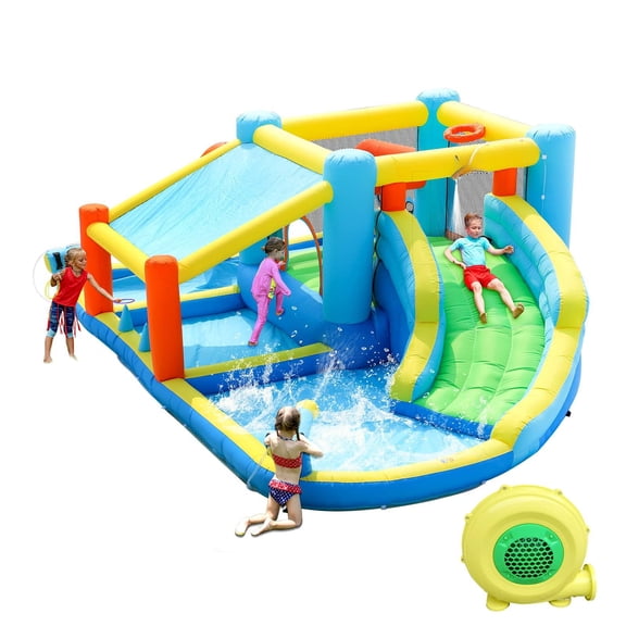 Sunshade Inflatable Bouncy Water Slide House for Backyard Park Wet Dry Use