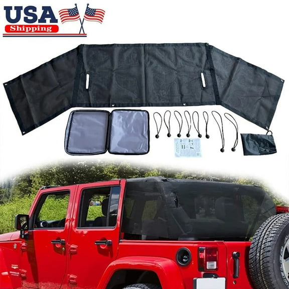 Sunshade Mesh Shade Top Cover Anti-UV w/ Storage Bag Fit Jeep Wrangler JK 07-18