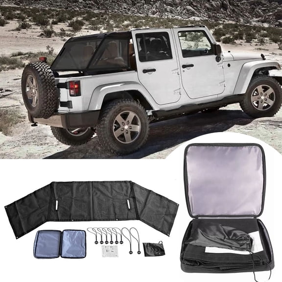 Sunshade Mesh Shade Top Cover Fit 2007-2017 Jeep Wrangler JK JKU 4 Door (Black)