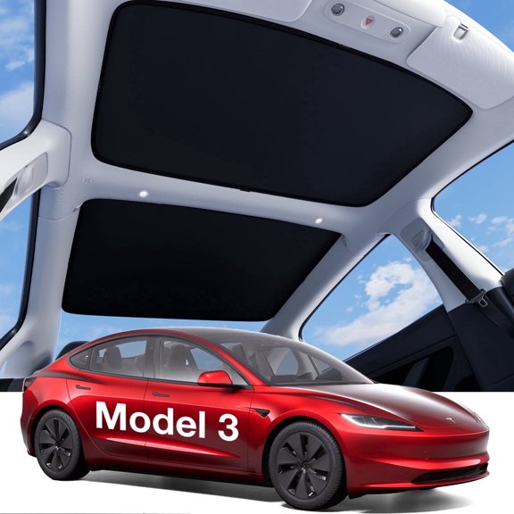 Sunshade Roof for Tesla Model 3 [Never Sag, Nano Ice-Crystal Coatings] Heat Reflective Glass Roof Sun Shade, Accessories for Tesla Model 3 2020~2026, Tesla Interior Black