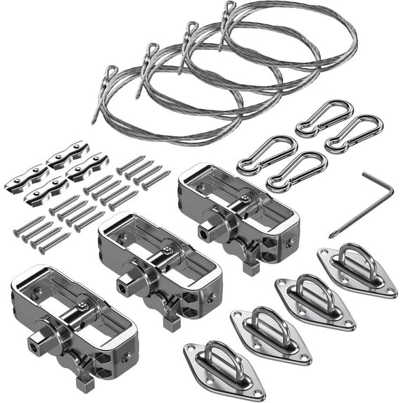 Sunshade Sails Hardware Kit, Heavy Duty Sun Shade Sail Accessories, 24' Long Stainless Steel Wire Awning Attachment Tightener Set for Rectangle Deck Cover