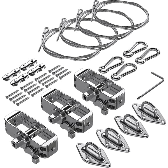 Sunshade Sails Hardware Kit, Heavy Duty Sun Shade Sail Accessories, 24' Long Stainless Steel Wire Awning Attachment Tightener Set for Rectangle Deck Patio Cover